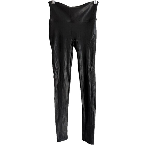 SPANX Faux Leather Moto Leggings Tummy Control Black Womens Size Medium Mid Rise - Picture 1 of 8